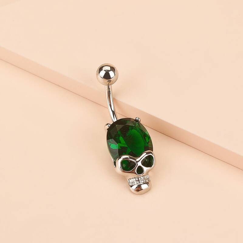

Skull Design Belly Ring, Green
