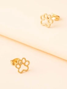 Stainless Steel Paw Stud Earrings - Yellow Gold - View 3