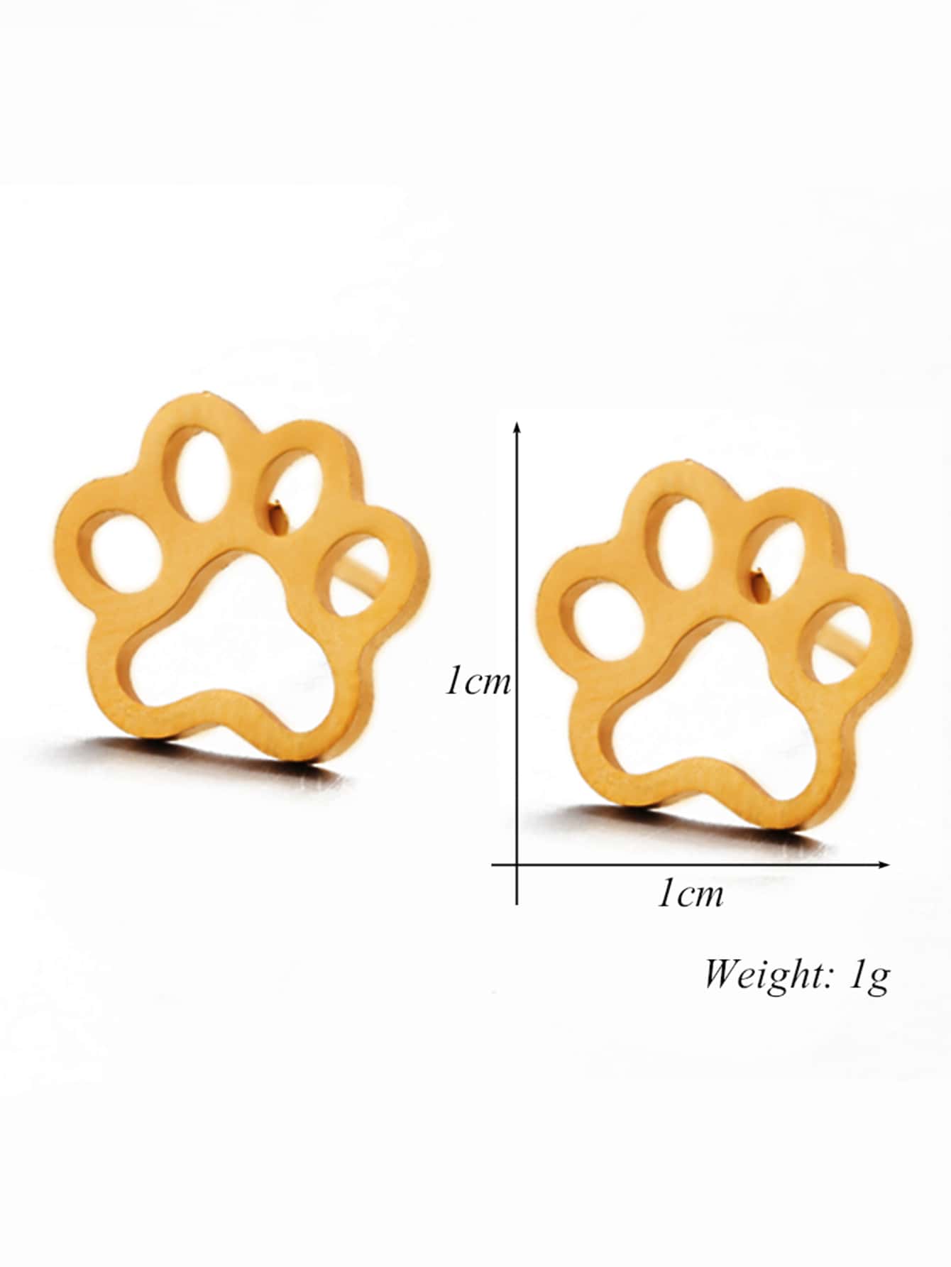 Stainless Steel Paw Stud Earrings - Yellow Gold - View 4
