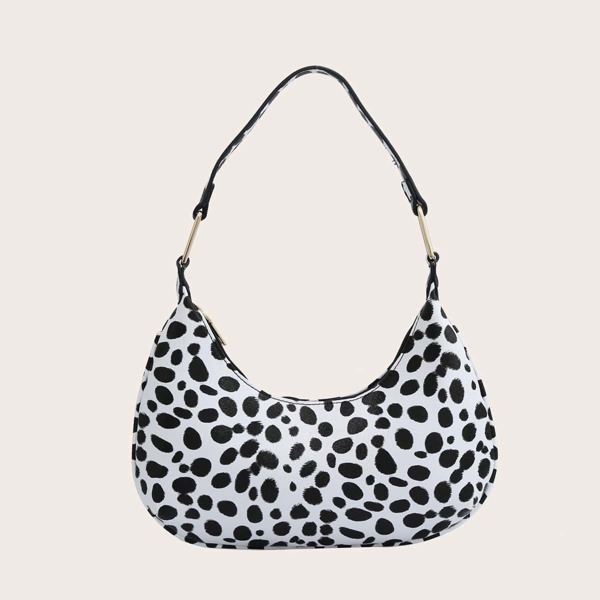 

Dalmatian Graphic Baguette Bag, Black and white