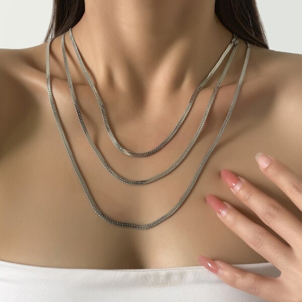 

3pcs Simple Solid Necklace, Silver