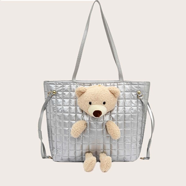 

Стеганая сумка через плечо с металлическим узором Doll Decor, Серебряные