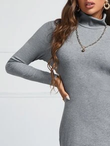 SHEIN Vestido de corte sirena unicolor de cuello cisne - Gris - Ver 4