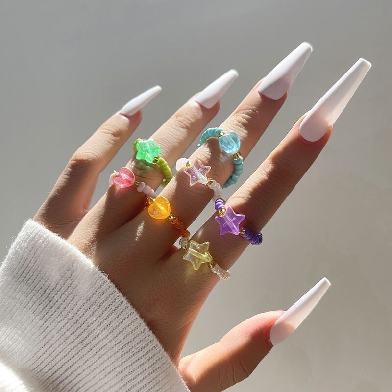 

7pcs Star Decor Ring, Multicolor