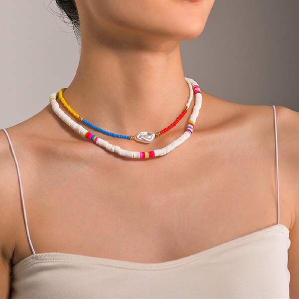 

2pcs Faux Pearl Decor Necklace, Multicolor