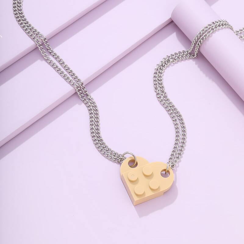 

2pcs Heart Design Chain Necklace, Beige
