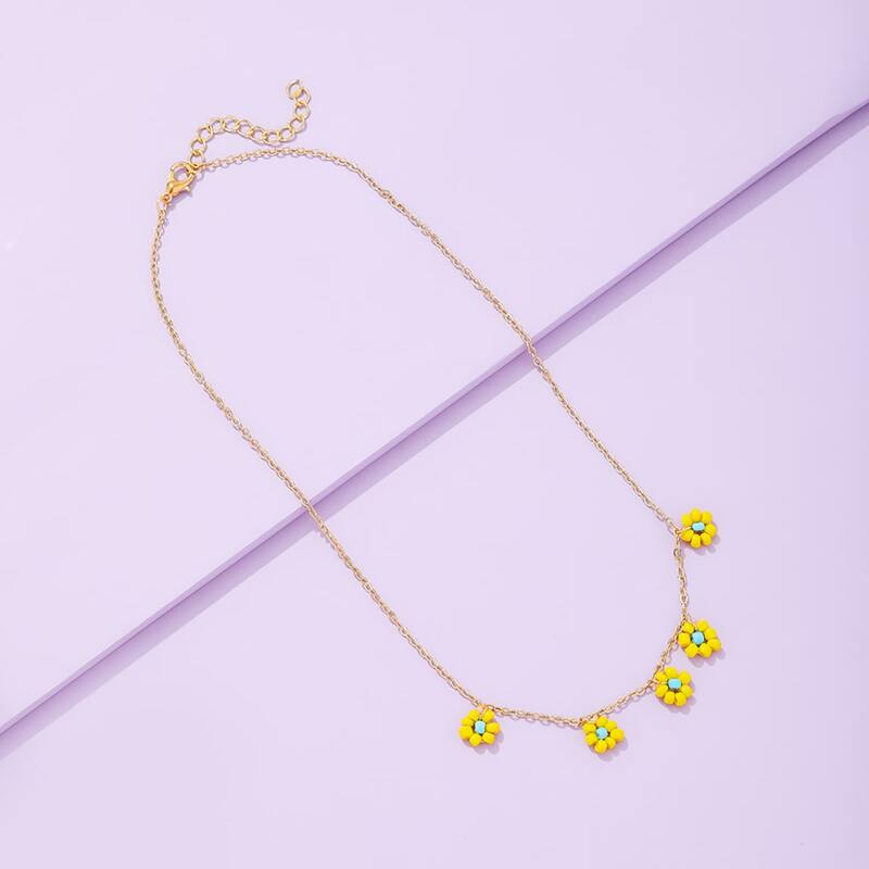 

Floral Beaded Chain Necklace, Yellow