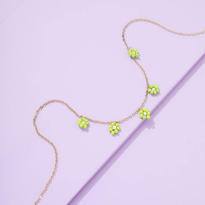 

Floral Beaded Chain Necklace, Green