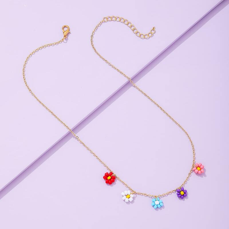 

Floral Beaded Chain Necklace, Gold