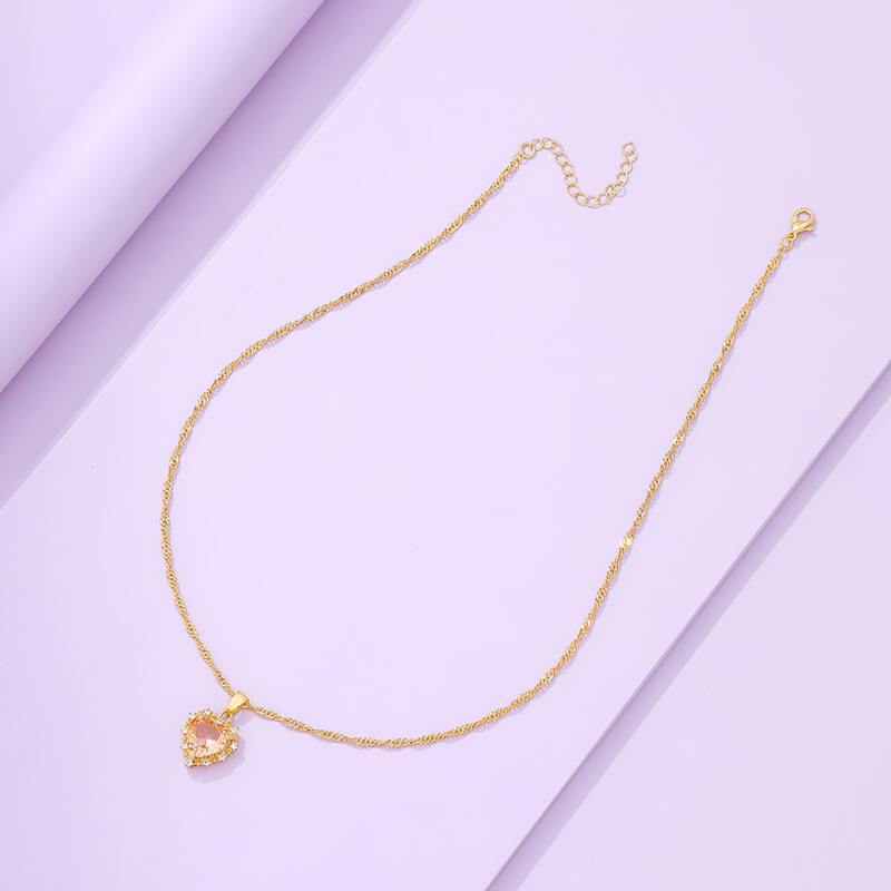 

Heart Pendant Chain Necklace, Brown