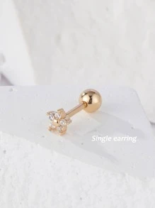 1入組方晶鋯石花朵裝飾耳釘 - 金黃色 - 查看 2