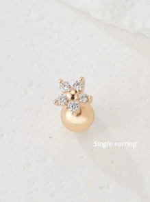 1入組方晶鋯石花朵裝飾耳釘 - 金黃色 - 查看 4