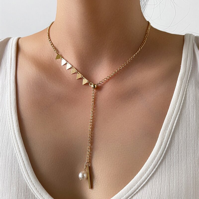 

Faux Pearl Decor Chain Necklace, Gold