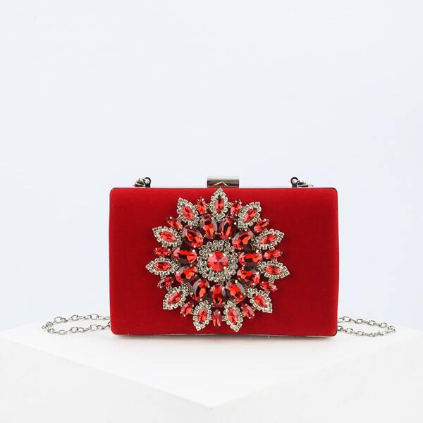 

Velvet Gemstone Decor Box Bag, Red