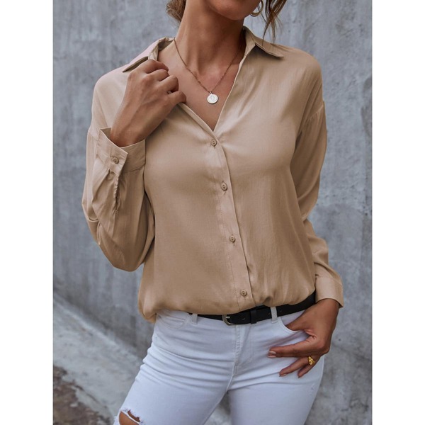 

Solid Button Front Blouse, Mocha brown