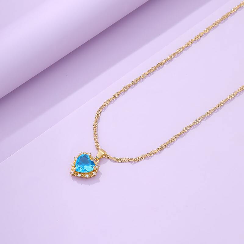 

Heart Pendant Chain Necklace, Blue
