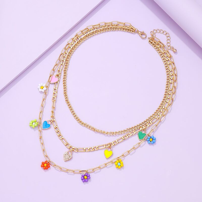

Heart Charm Layered Chain Necklace, Gold
