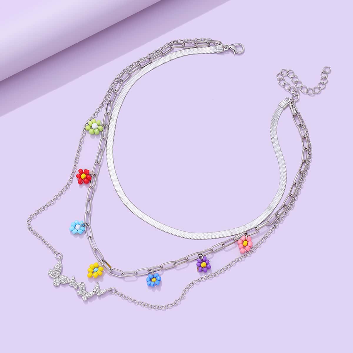 

Butterfly Decor Layered Chain Necklace, Silver