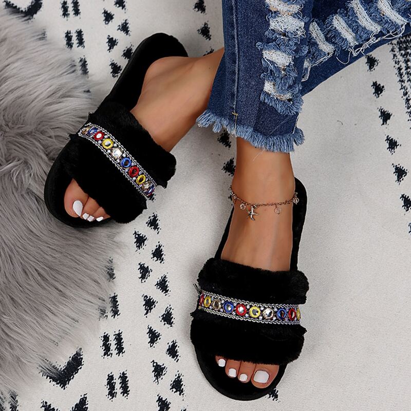 

Fluffy Home Slippers, Black