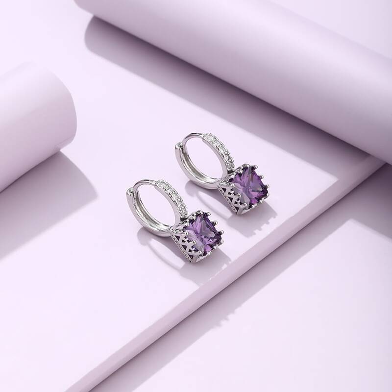 

Rhinestone Decor Earrings, Purple