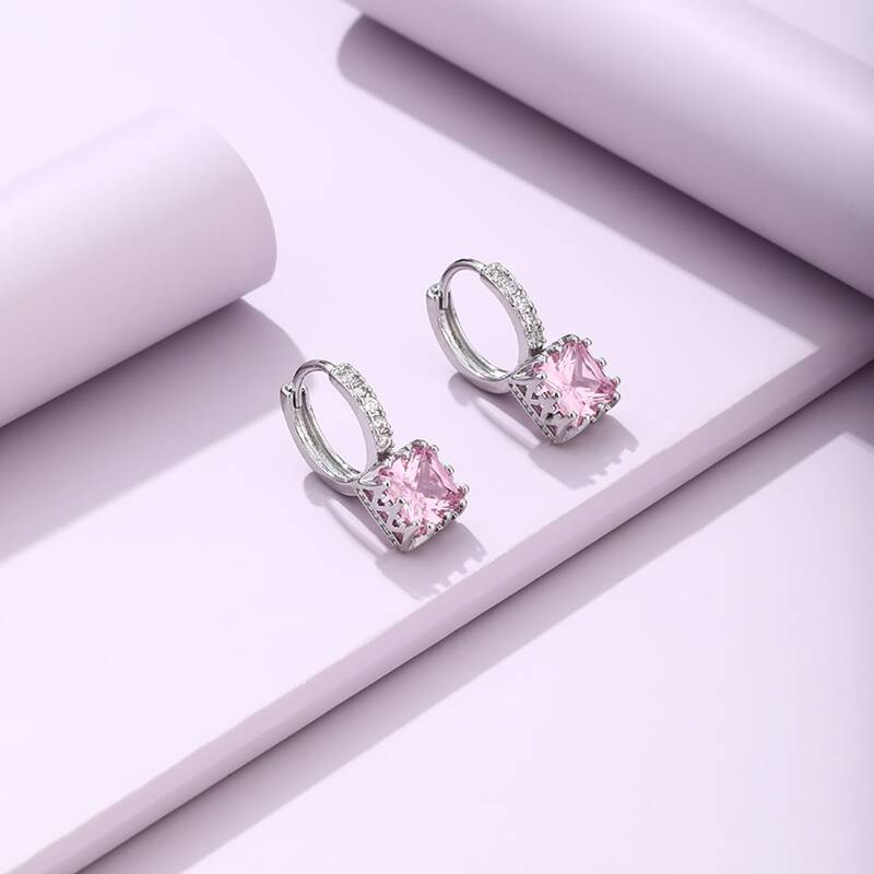 

Rhinestone Decor Earrings, Baby pink