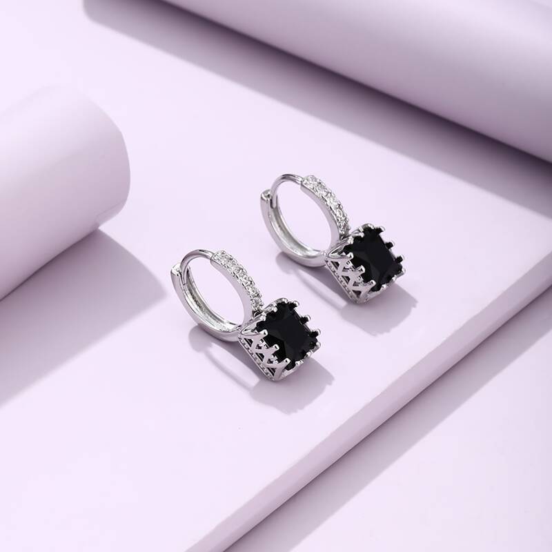 

Rhinestone Decor Earrings, Black