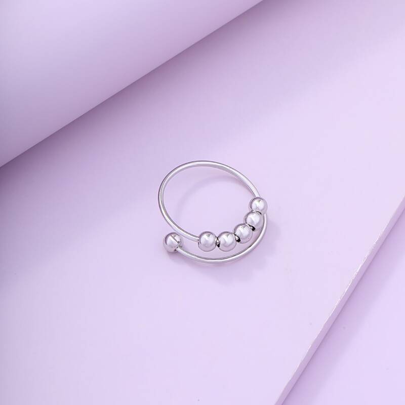 

Bead Design Cuff Ring, Silver
