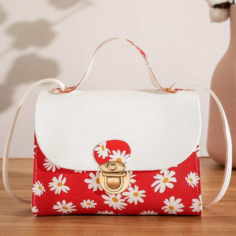 

Colorblock Floral Graphic Satchel Bag, Red
