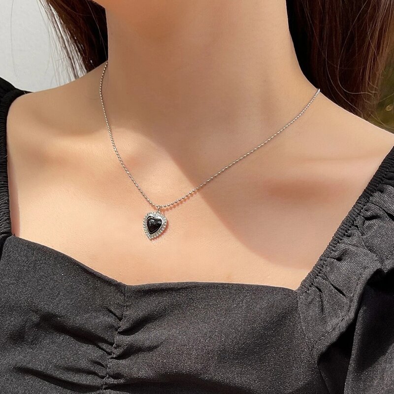 

Heart Pendant Chain Necklace, Black