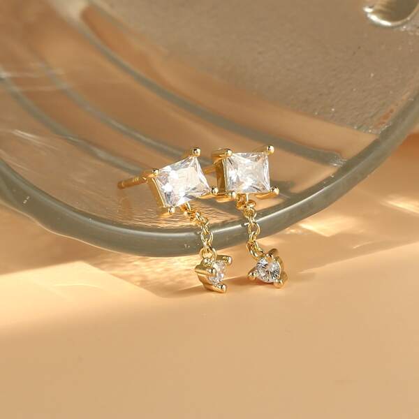 

18K Gold Plated Zircon Decor Earrings