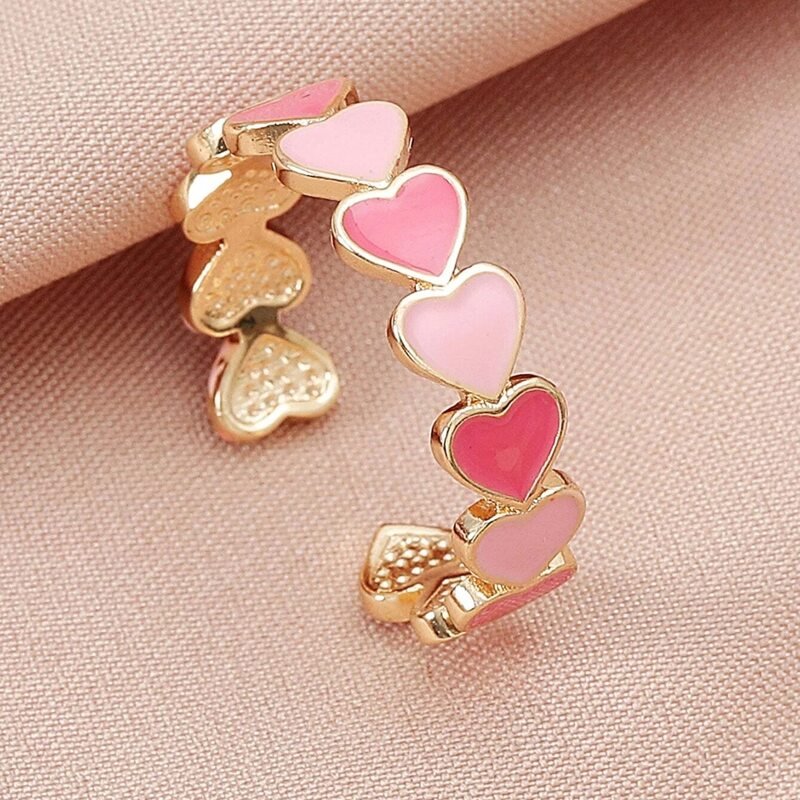 

Heart Decor Cuff Ring, Pink