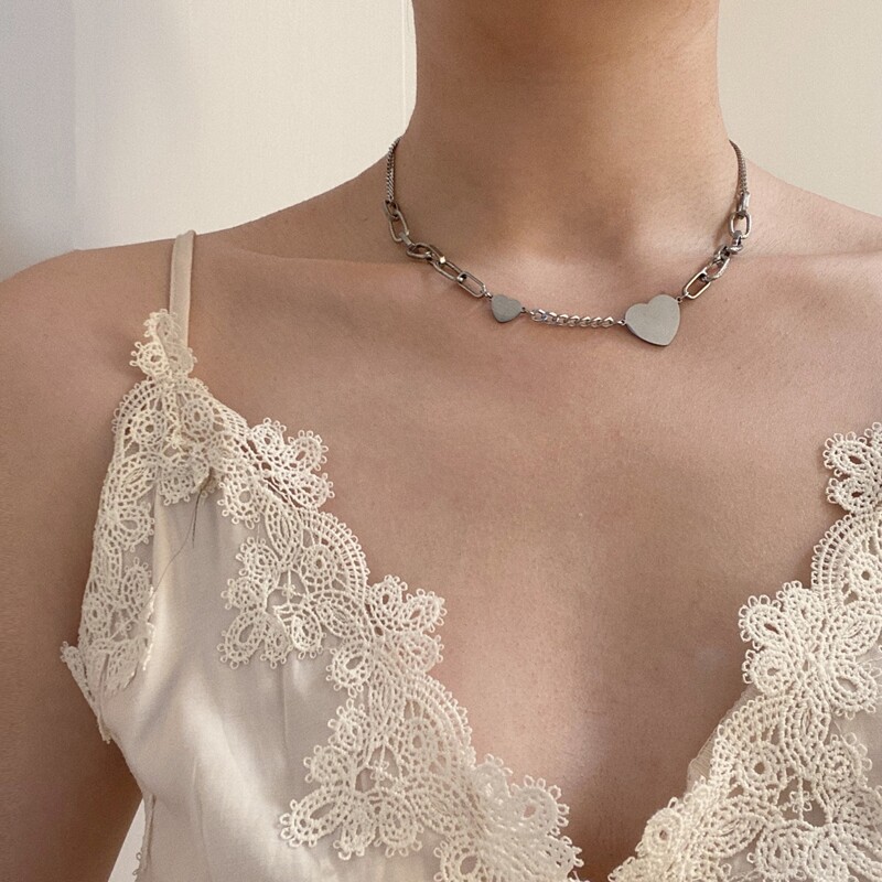 

Heart Decor Chain Necklace, Silver