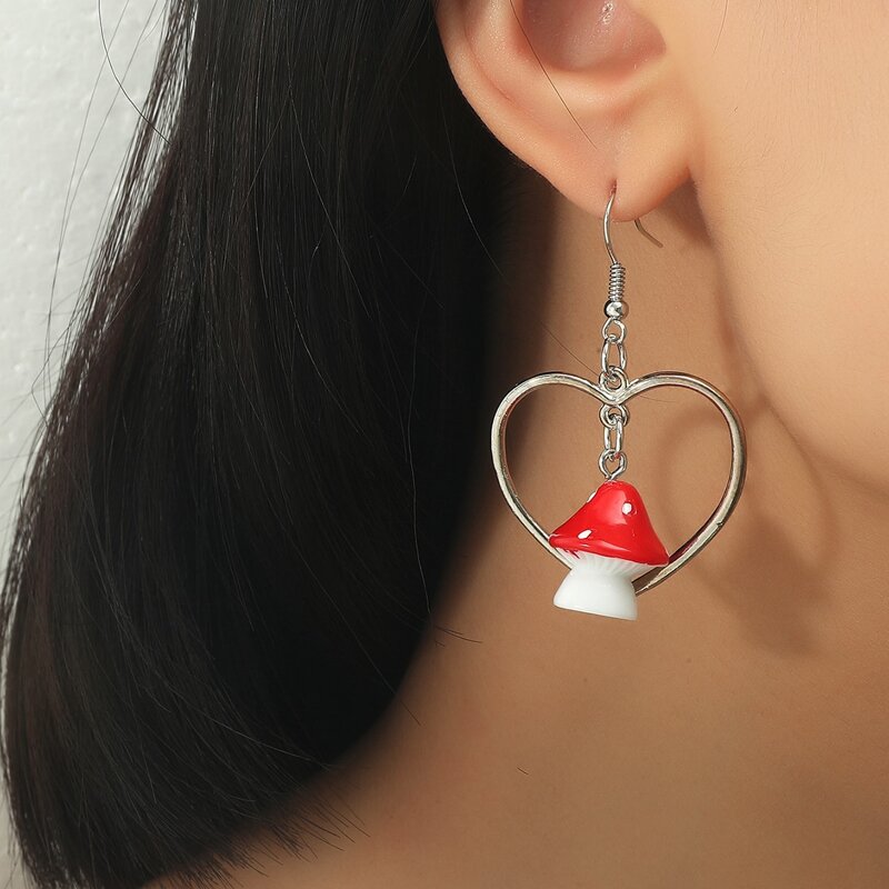 

Mushroom Drop Earrings, Red