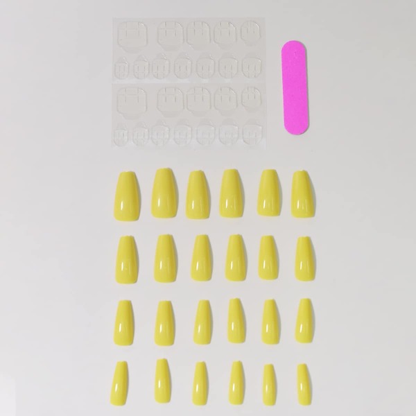 

24pcs Plain Fake Nail & 1sheet Tape & 1pc Nail File, Yellow