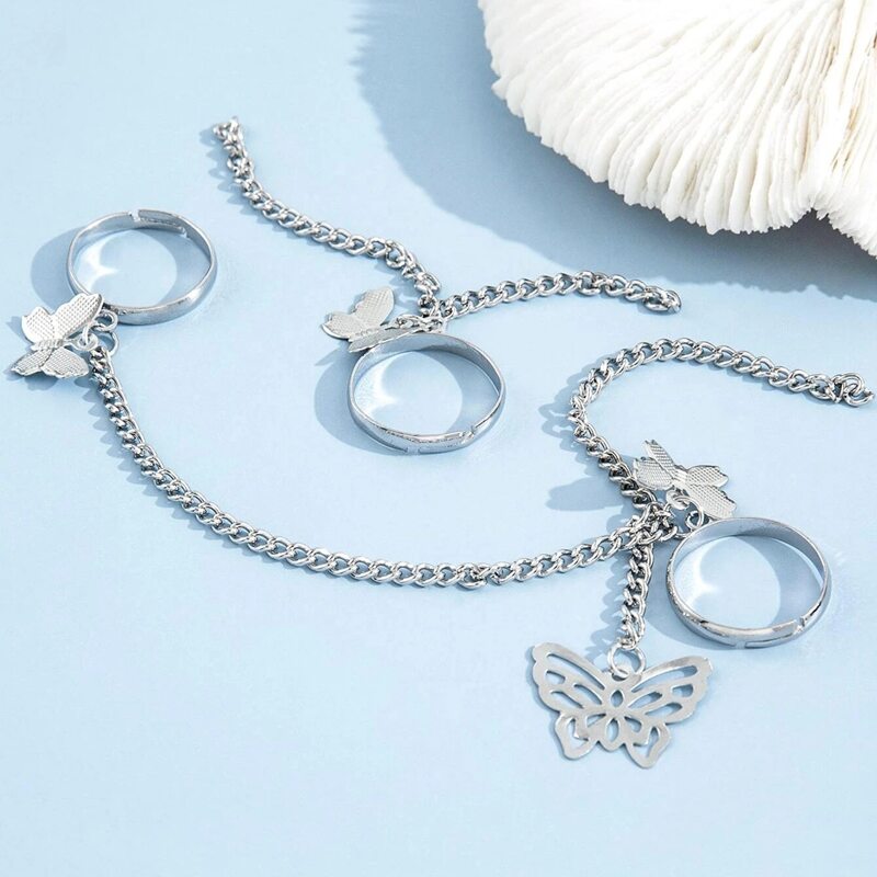 

2pcs Butterfly Decor Ring, Silver