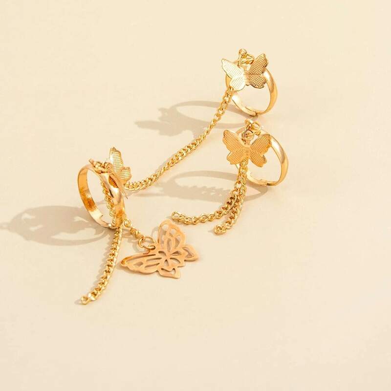 

2pcs Butterfly Decor Ring, Silver