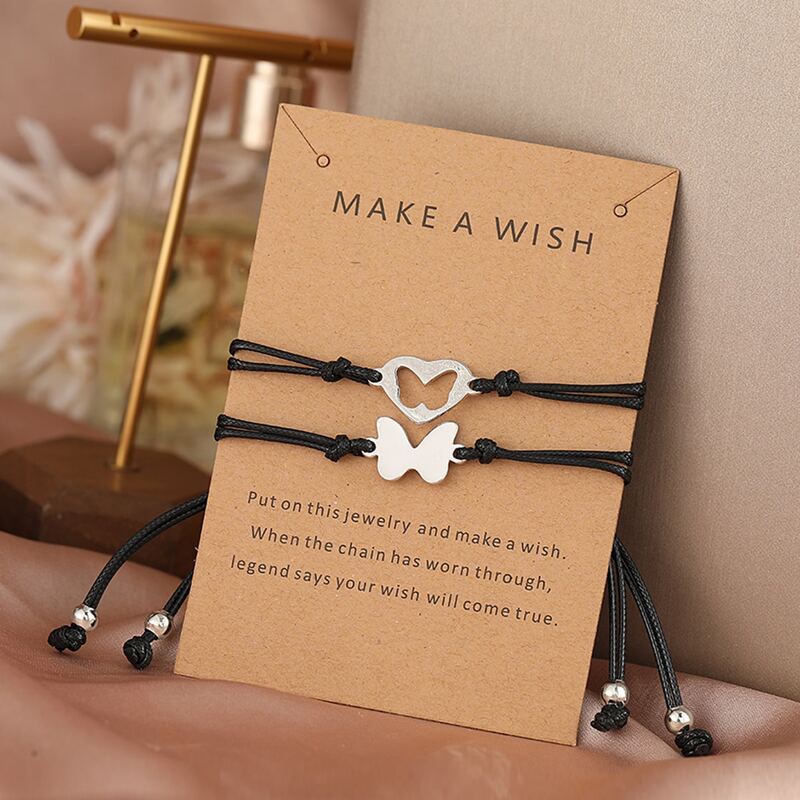 

2pcs Butterfly Decor Rope Bracelet, Black