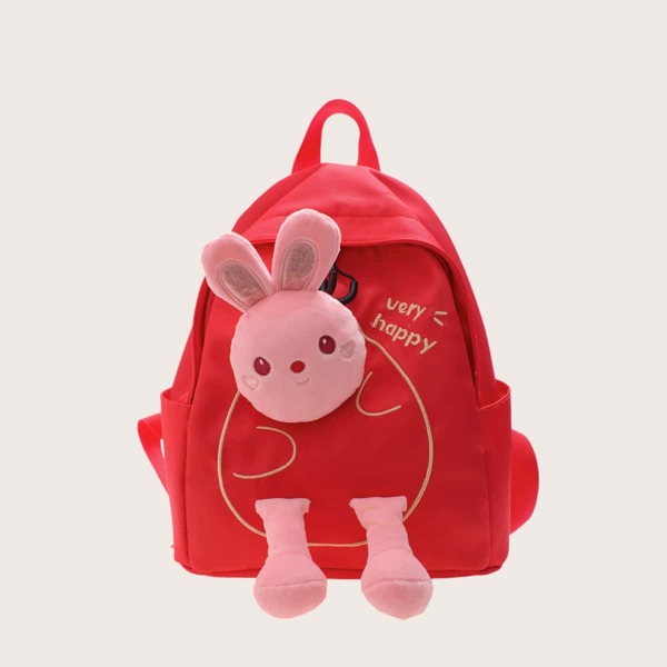 

Girls Cartoon Rabbit Decor Letter Graphic Backpack, Red