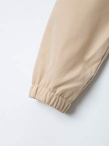 Girls Slant Pocket Zip Up Elastic Hem Jacket - Khaki - View 3