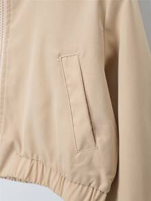 Girls Slant Pocket Zip Up Elastic Hem Jacket - Khaki - View 6