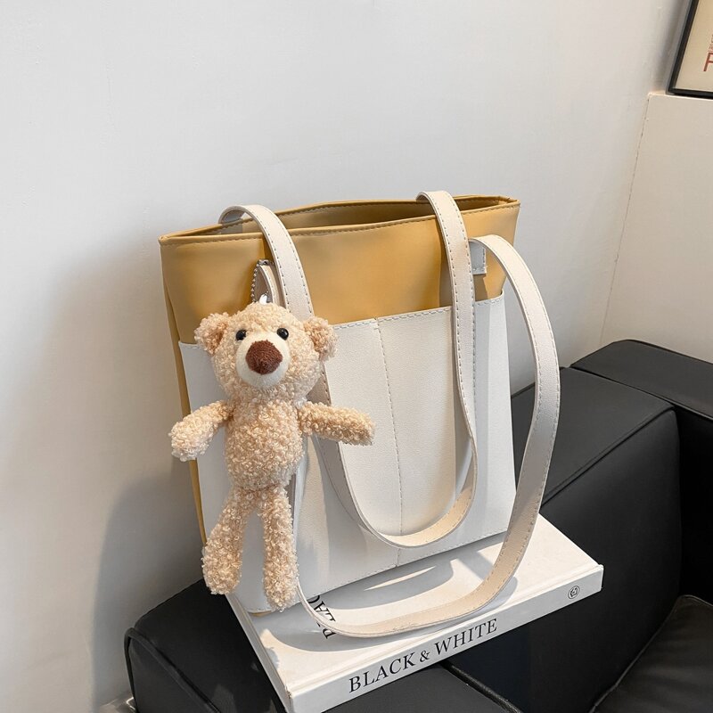 

Minimalist Tote Bag With Bear Bag Charm, Yellow