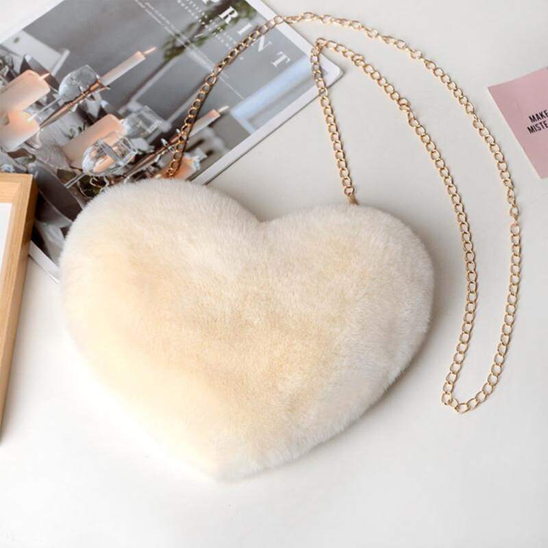 

Heart Shaped Chain Bag, Beige