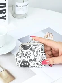迷你貓圖案卡包配框式扣環,輕巧時尚,適用於週年慶禮物,生日禮物,白領人士禮物,男性及女性禮物,教師禮物 - 白色 - 查看 5