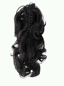 長款卷馬尾夾片爪接髮自然人造假髮適合女士 - 黑色 - 查看 1