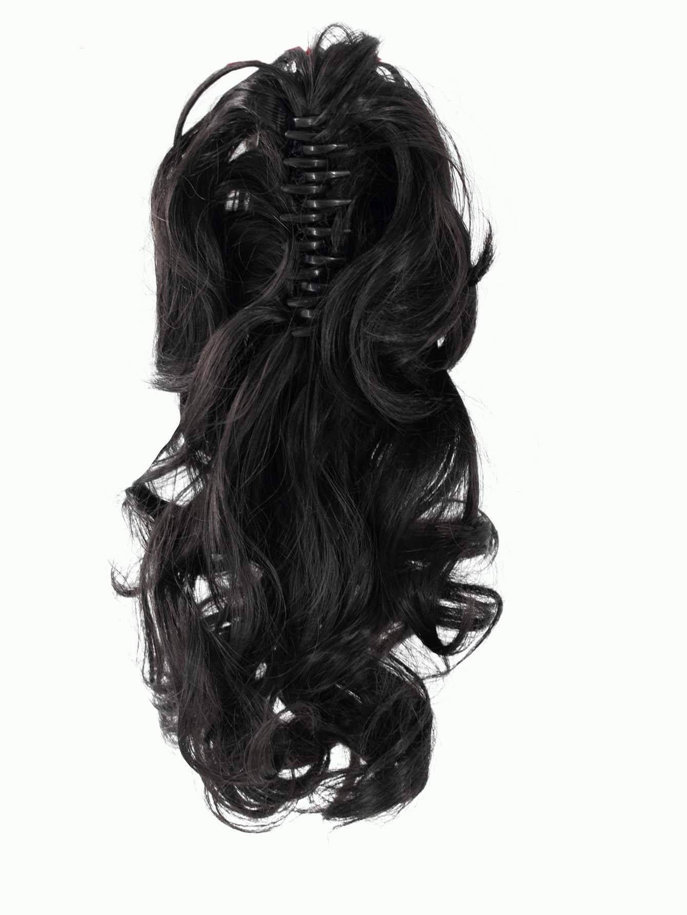 長款卷馬尾夾片爪接髮自然人造假髮適合女士 - 黑色 - 查看 1