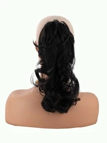 長款卷馬尾夾片爪接髮自然人造假髮適合女士 - 黑色 - 查看 2