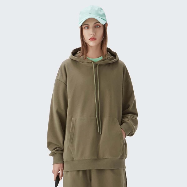 

Drop Shoulder Drawstring Detail Hoodie, Army green