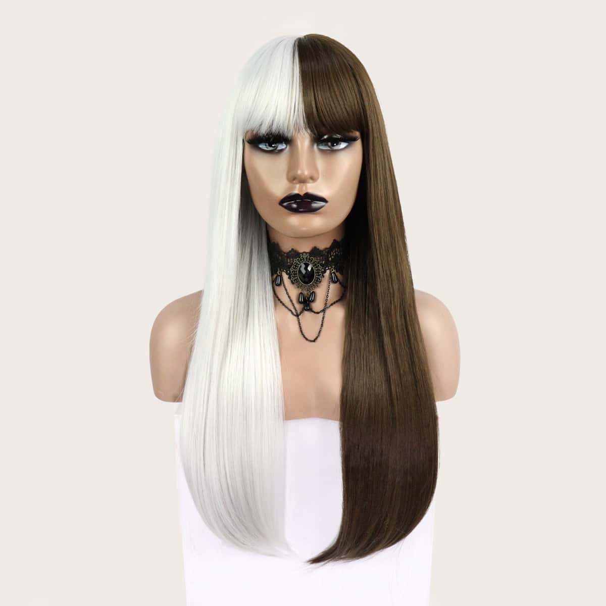 

Two Tone Long Straight Wig With Bangs, Multicolor