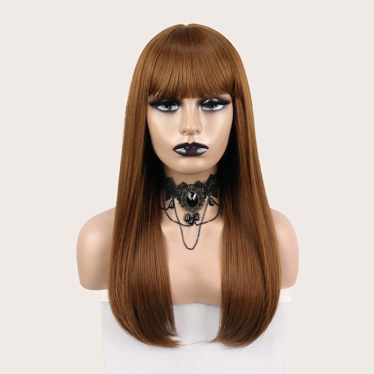 

Natural Long Straight Wig With Bangs, Brown