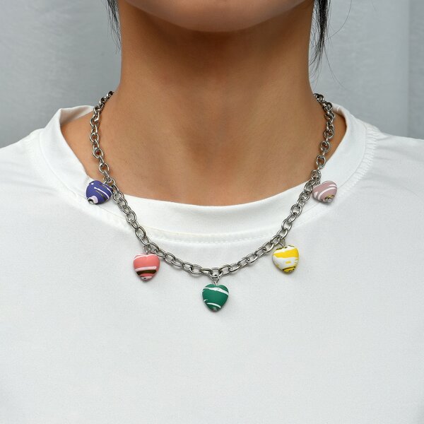 

Heart Pendant Necklace, Multicolor